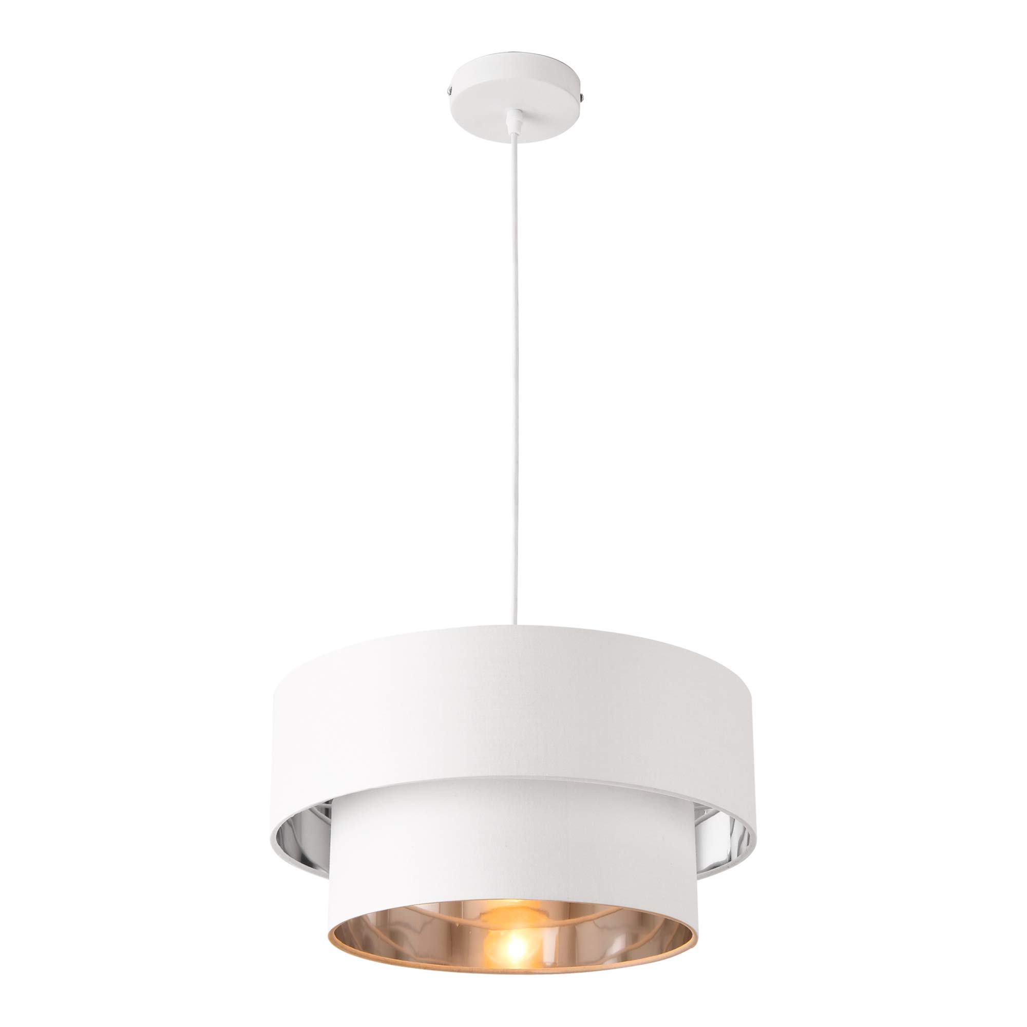 Suspension design lux.pro E27 en métal et textile blanc argenté de 40 cm pour salon