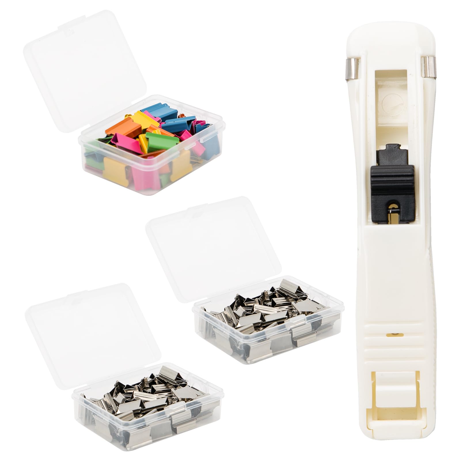 Distributore Di Graffette Keboyoe - Pinzatrice A Spinta Con 150 Clip | Bianco, Riutilizzabile | Per Ufficio E Scuola