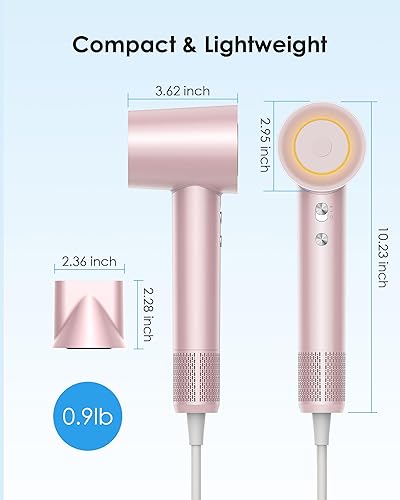 Miniatura 6 de Secador de pelo, secadora de iones negativos, motor sin escobillas de 110, 000 RPM, 3 ajustes de calor, boquilla magnética giratoria de 360, secador