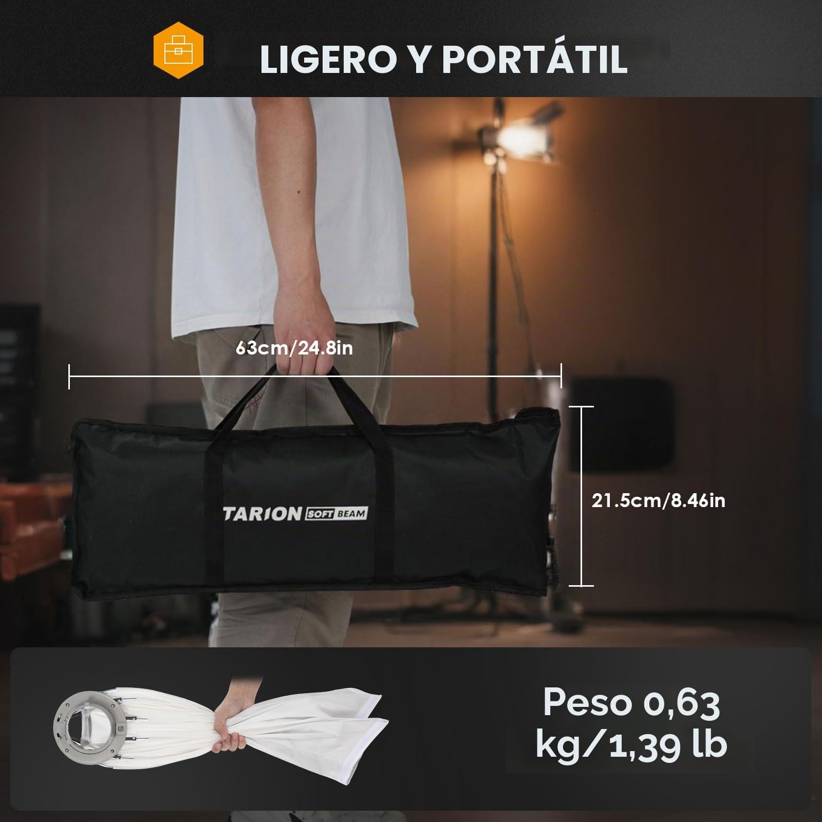 TARION Softbox Octagonal Invertido Plegable - Softbox Bowens 65cm Montaje rápido para fotografía Estudio con Estructura reflectora difusora FB-65 SOFTBEAM