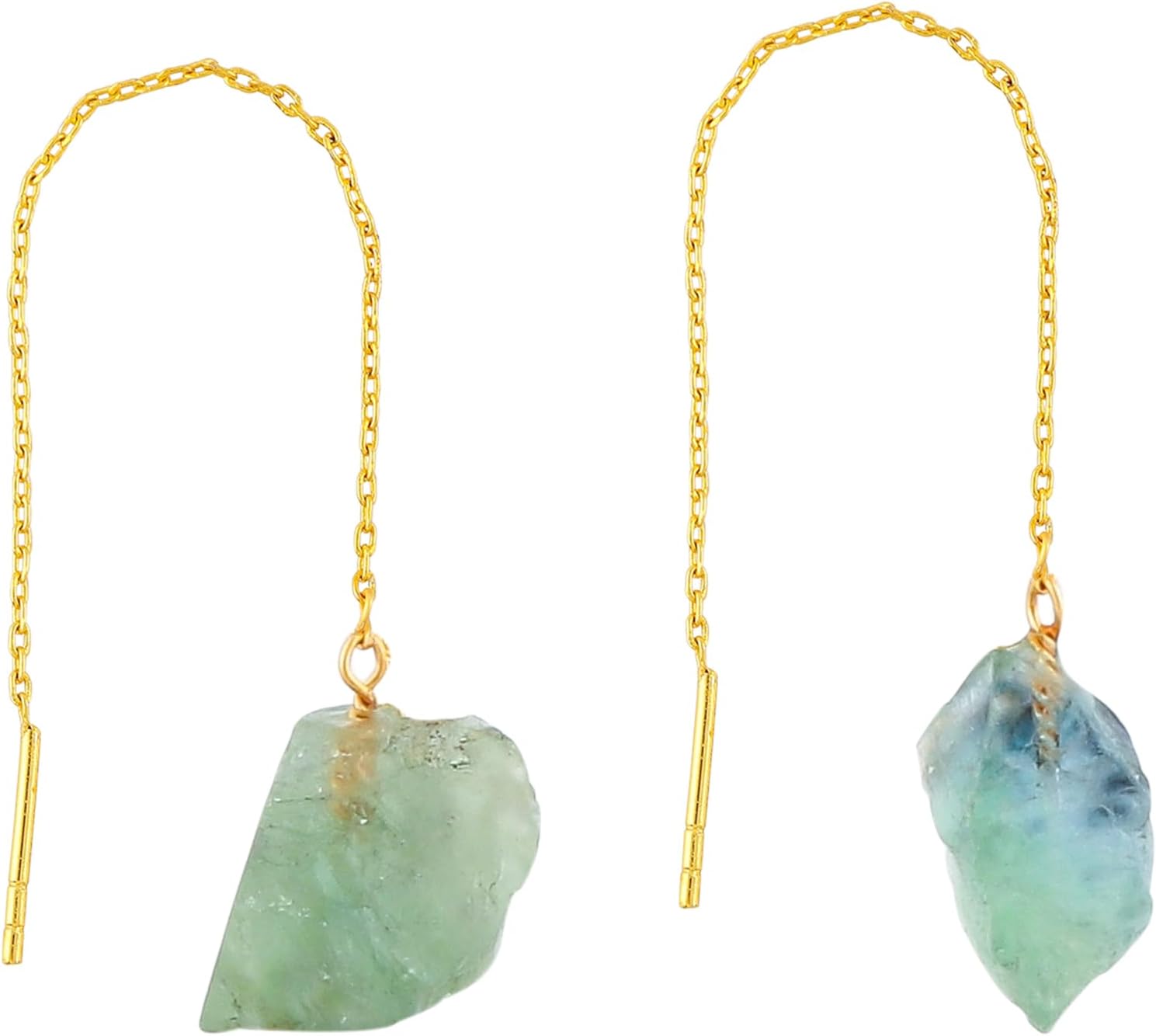 Natural Raw Gemstones Threader Earrings, Handmade Dangling Earrings for Women, Gold Plated Earrings, Rough Stones Healing Crystals, Women Jewelry, Gift For Her