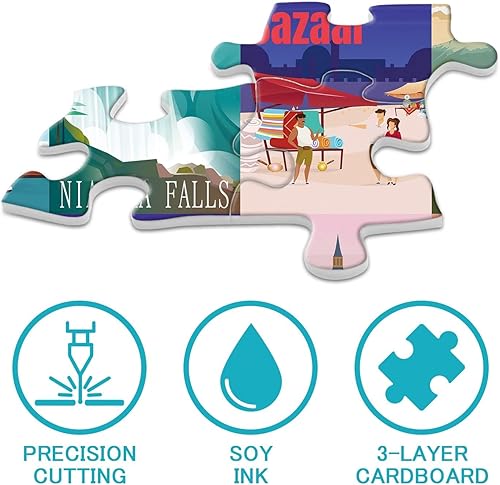 Miniatura 5 de World Landmarks - Rompecabezas de viaje de 1000 piezas para adultos, rompecabezas de escena de paisaje de las atracciones turísticas más visitadas