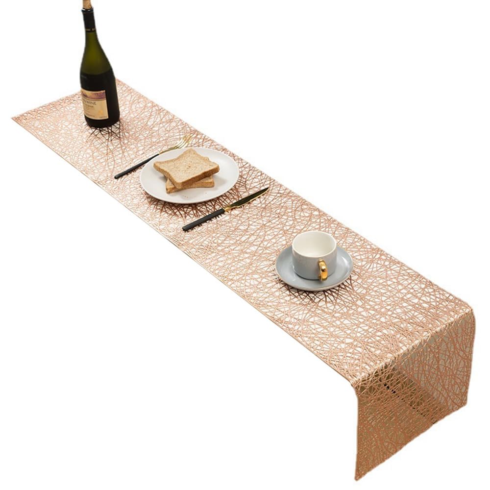 Hosoncovy Hollow Table Runner Non-slip Decorative PVC Table Mats Placemat Protective Heat Resistant Mats for Home Party Kitchen Dining Wedding Decor (30CM X 150CM) (Rose Gold) - Image 2