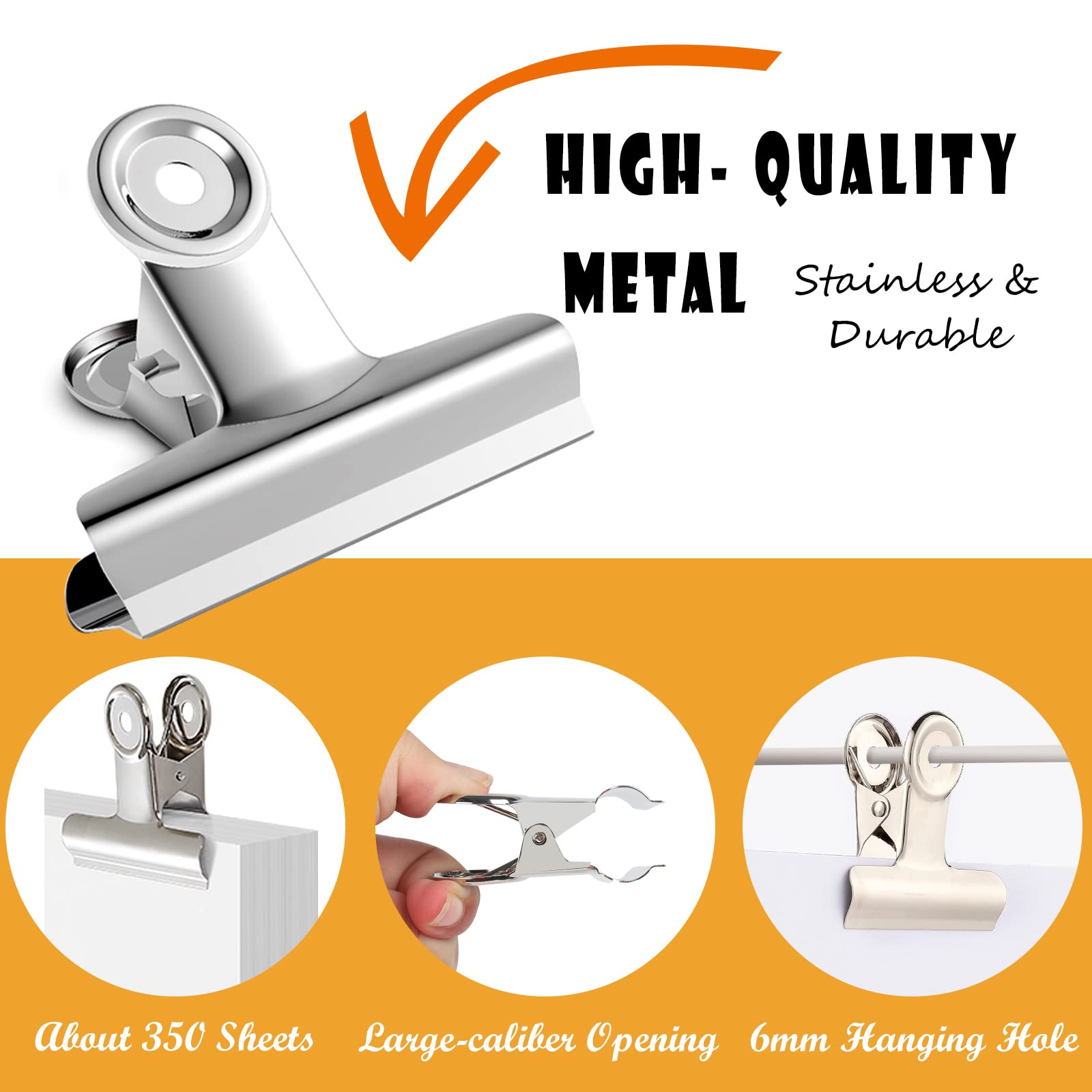 GUOKOFF Large Metal Bulldog Clips, 10 Pcs 90mm Bulldog Clip, Silver Stainless Steel Binder Clip - Image 4
