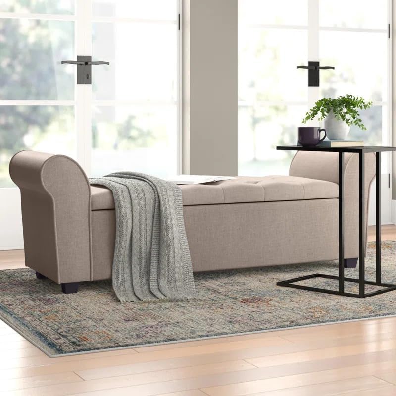 Image of Upholstered Storage Bench, Sofa Bench, Sofa couches, Ottoman Bench 2 Seater Sofa Chaise Lounger Pouffe for Living Room, Bedroom, Office | (Beige)