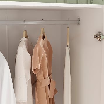 FUFU&GAGA Modern 3 Door Wardrobe with Shelves, White Bedroom Armoire Closet