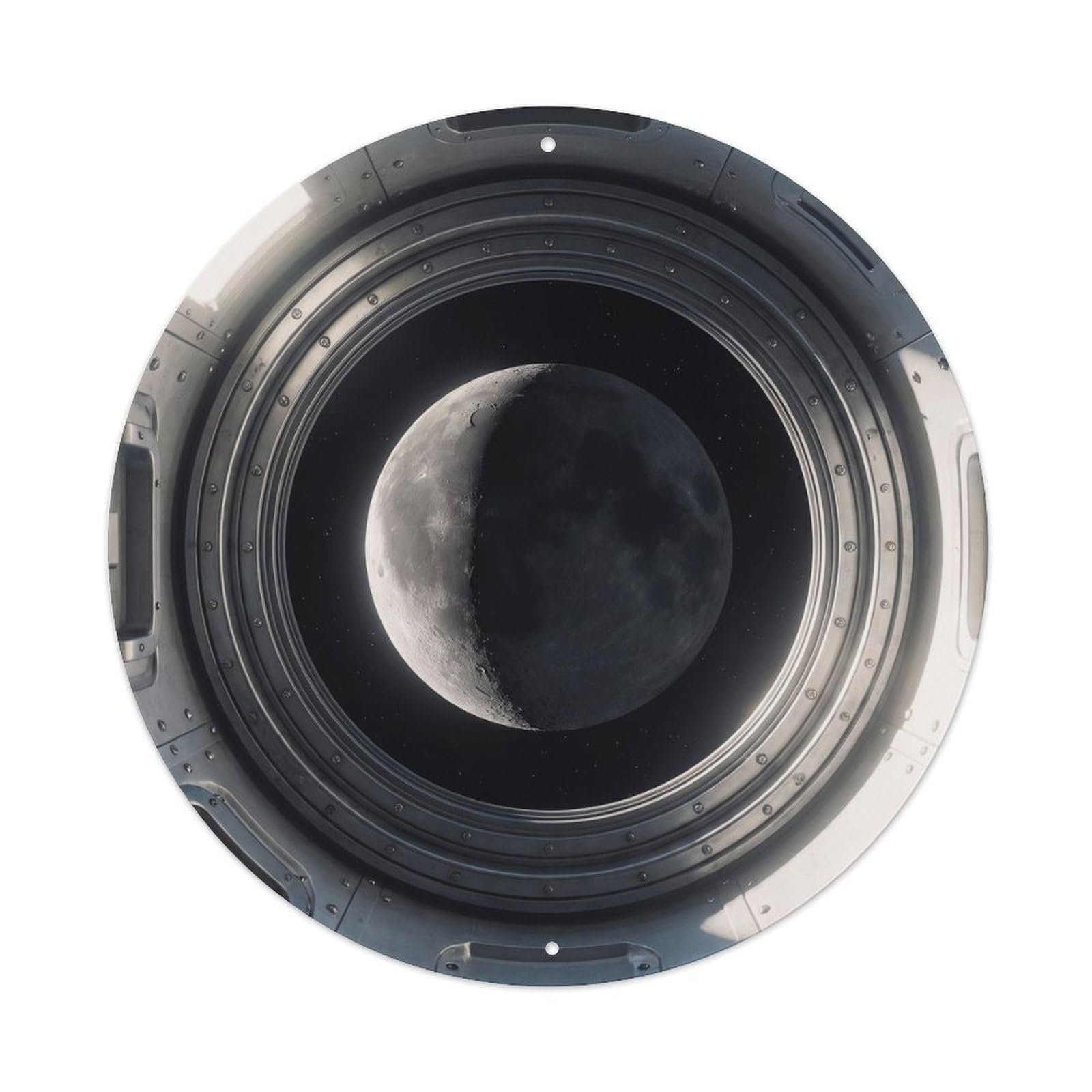 Moon Waning Phase from Space Station Porthole Metal Tin Sign