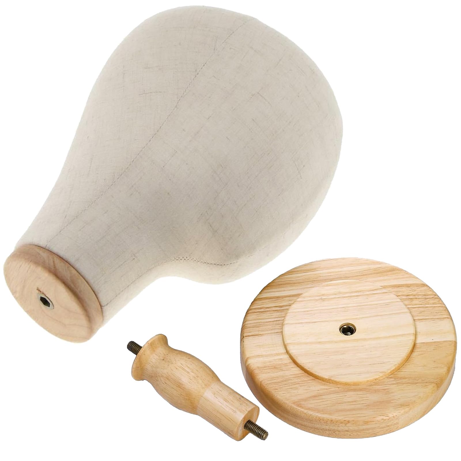 Tête Mannequin Toile 21 Pouces Support Chapeau Amovible Dôme Base Bois Présentoir Chapeaux
