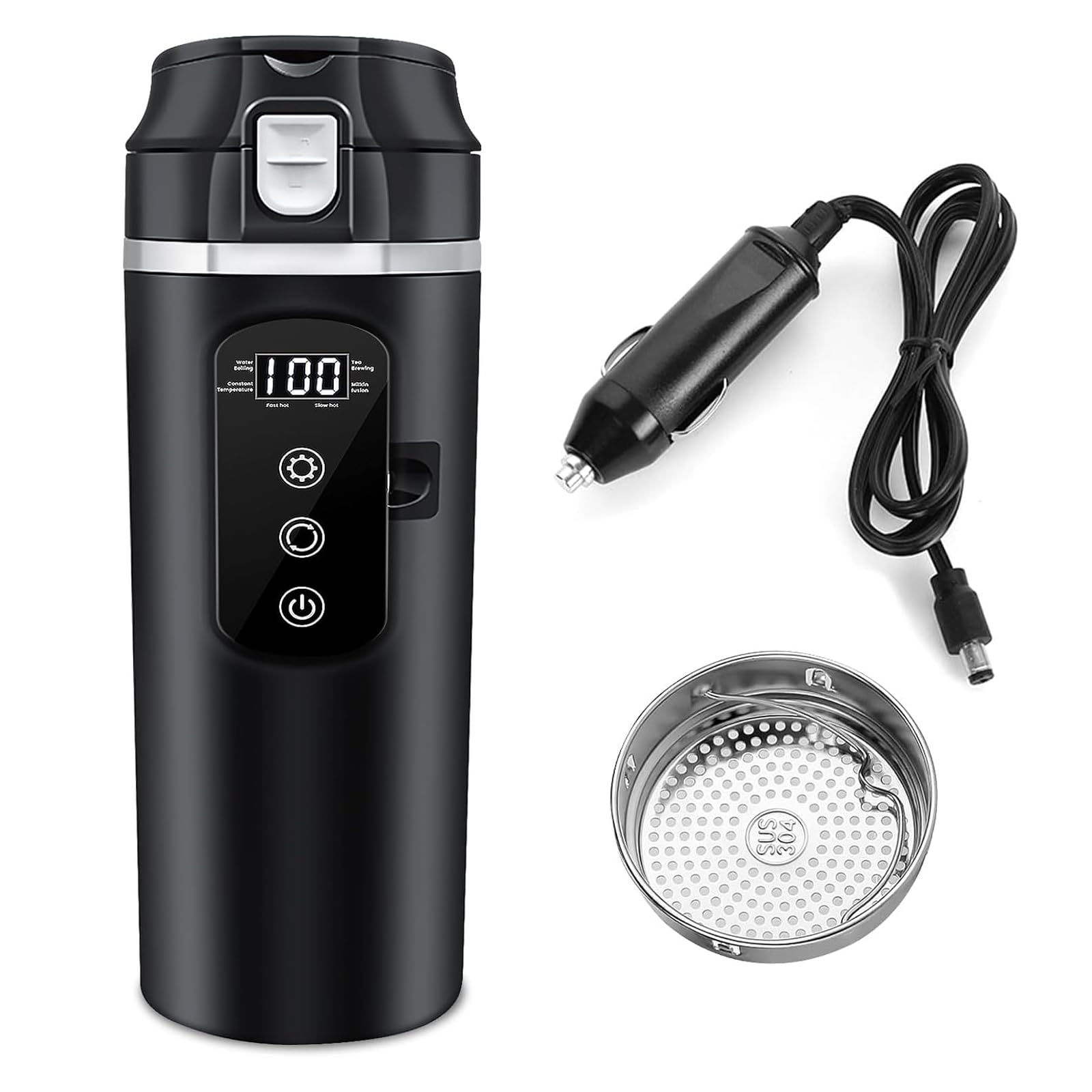 Podróżny czajnik elektryczny, Dc 12 V/24 V Czajnik samochodowy, 500 ml, czajnik elektryczny do samochodu, czajnik podróżny o zmiennej temperaturze do 100°C, do ciężarówki, podróży