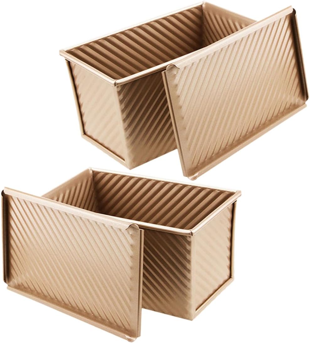 2pcs Small Nonstick Carbon Steel Bread Loaf Pan with Sliding Lid, Baking Mold for Homemade Toast and Oven Baking