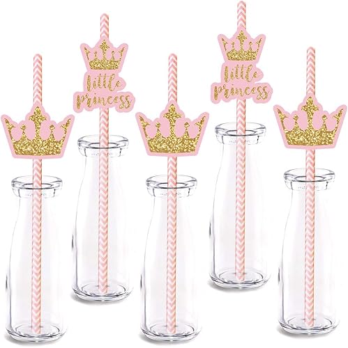 Decoración de pajilla para fiesta de princesita, paquete de 24 unidades, color oro rosa, baby shower, decoración de fiesta de cumpleaños infantiles,