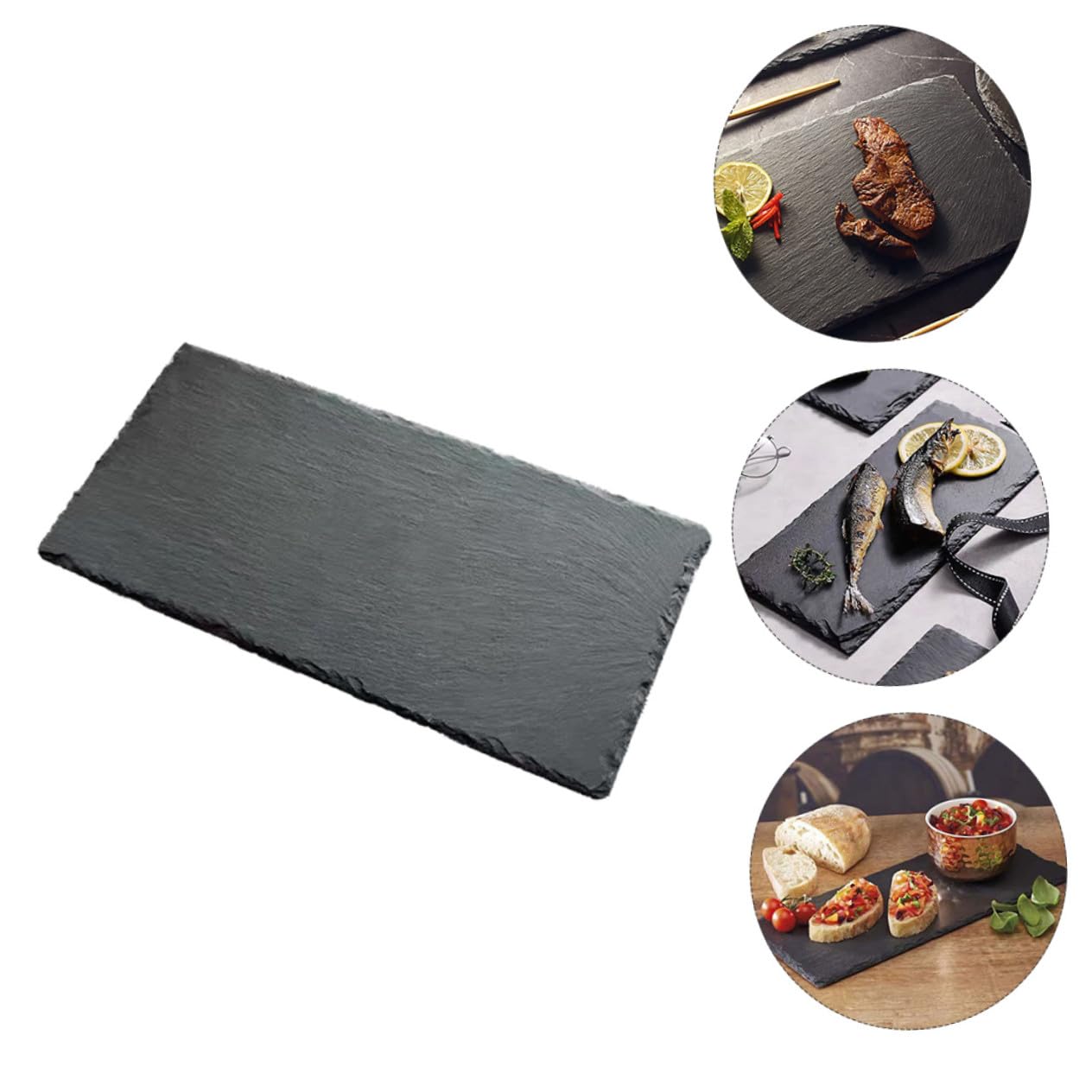Assiettes à Sushi Isothermes 2 Pièces en Ardoise Noire | Réutilisables, Faciles à Nettoyer, Format Polyvalent pour Sushis et Steaks