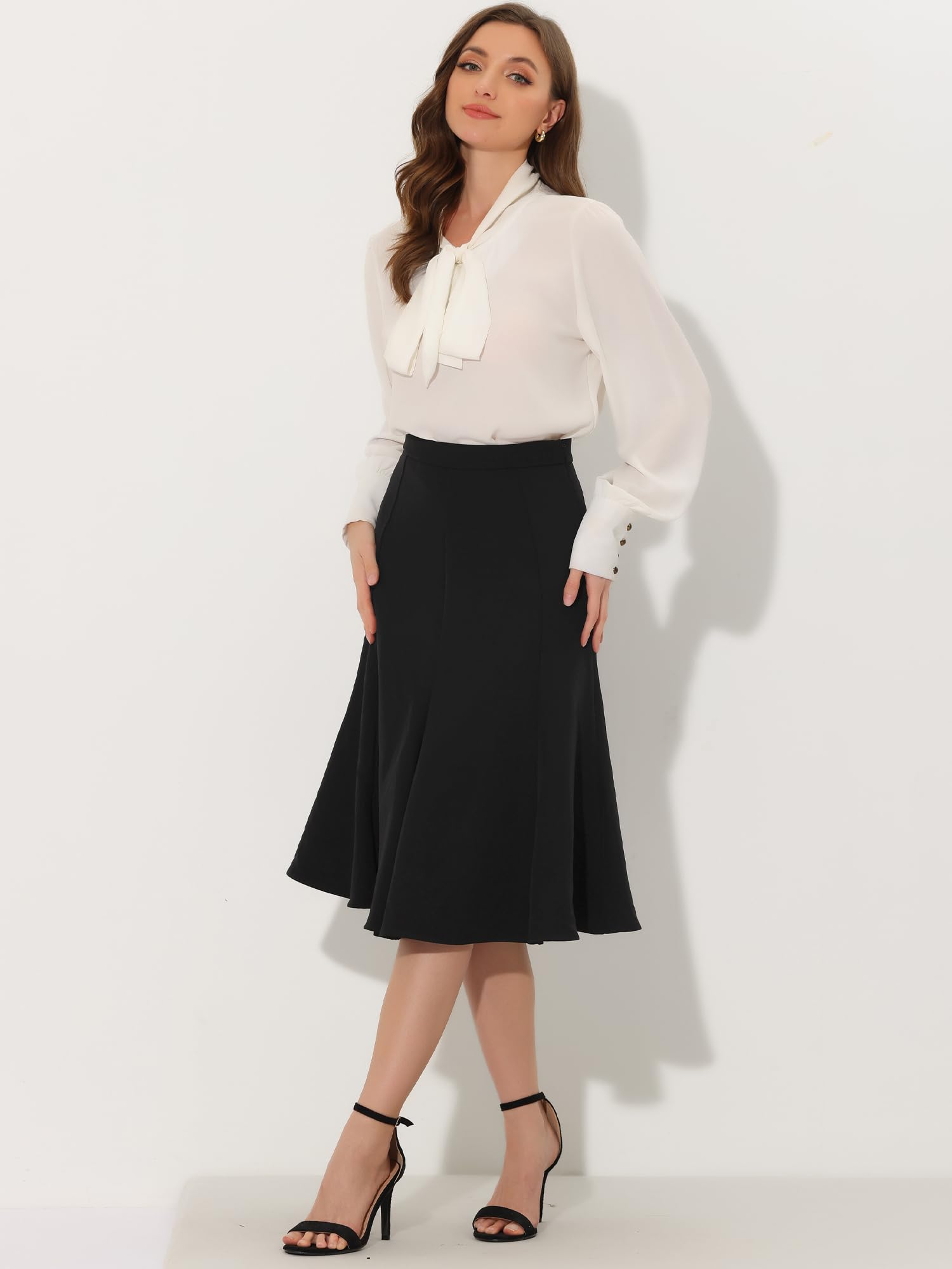 Allegra K Jupe Évasée Mi-Longue Femme avec Fermeture Éclair Latérale Jupe A-Ligne Taille Haute Jupes Trapèzes Élégantes