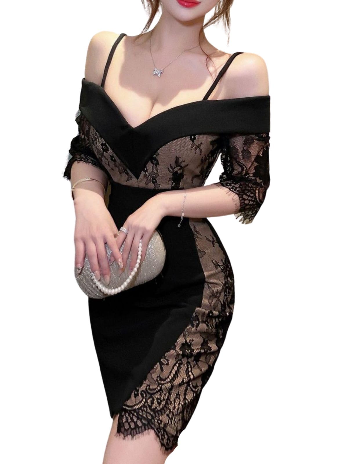 ベージュ オフショルダー ミニドレス XSサイズあり【Glossy/グロッシー】ベルトデザイン/ ノースリーブ