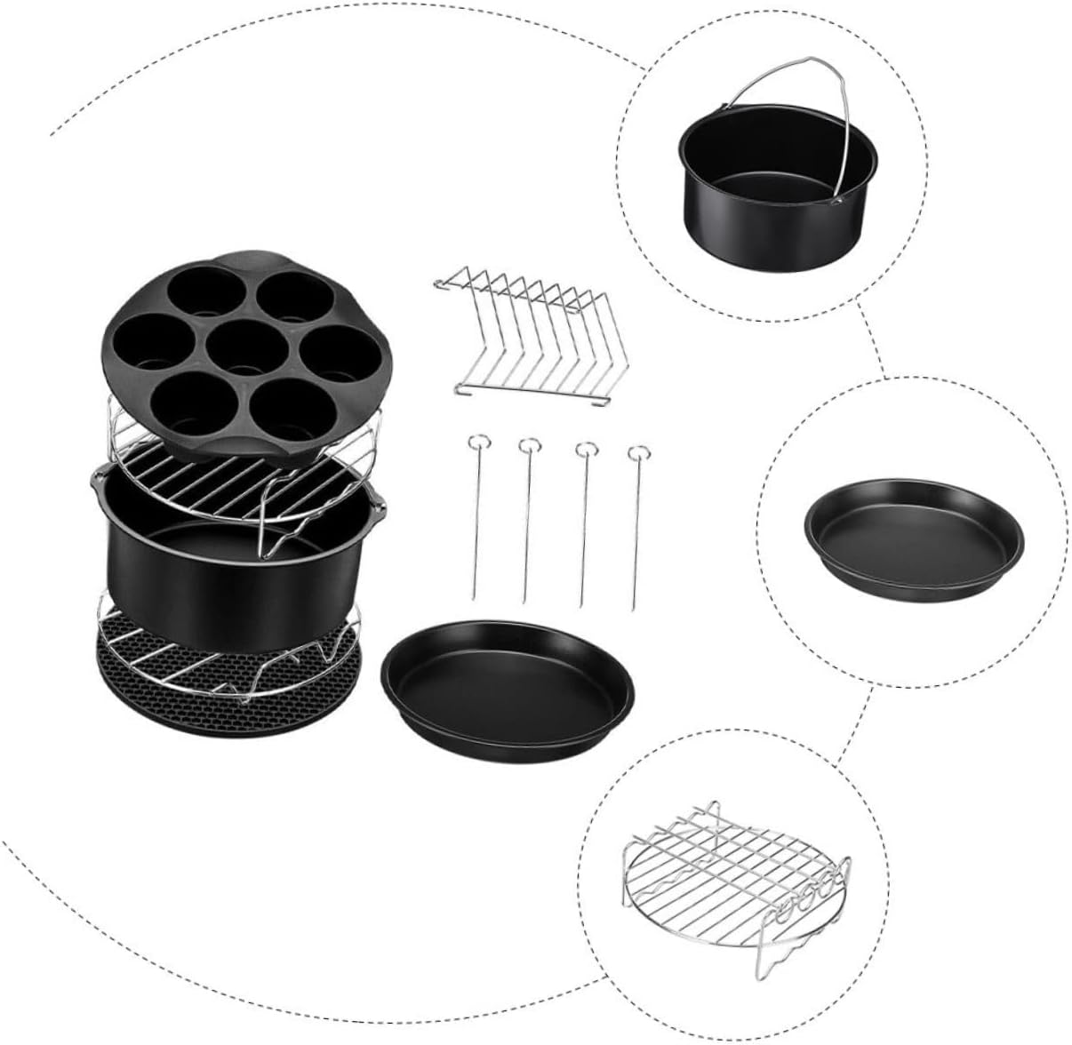 Air Fryer Pot Kit 8 Inch Cake Pizza Pan Set Grill Accessory Baking Supplies Non-Stick Kitchen Tools
