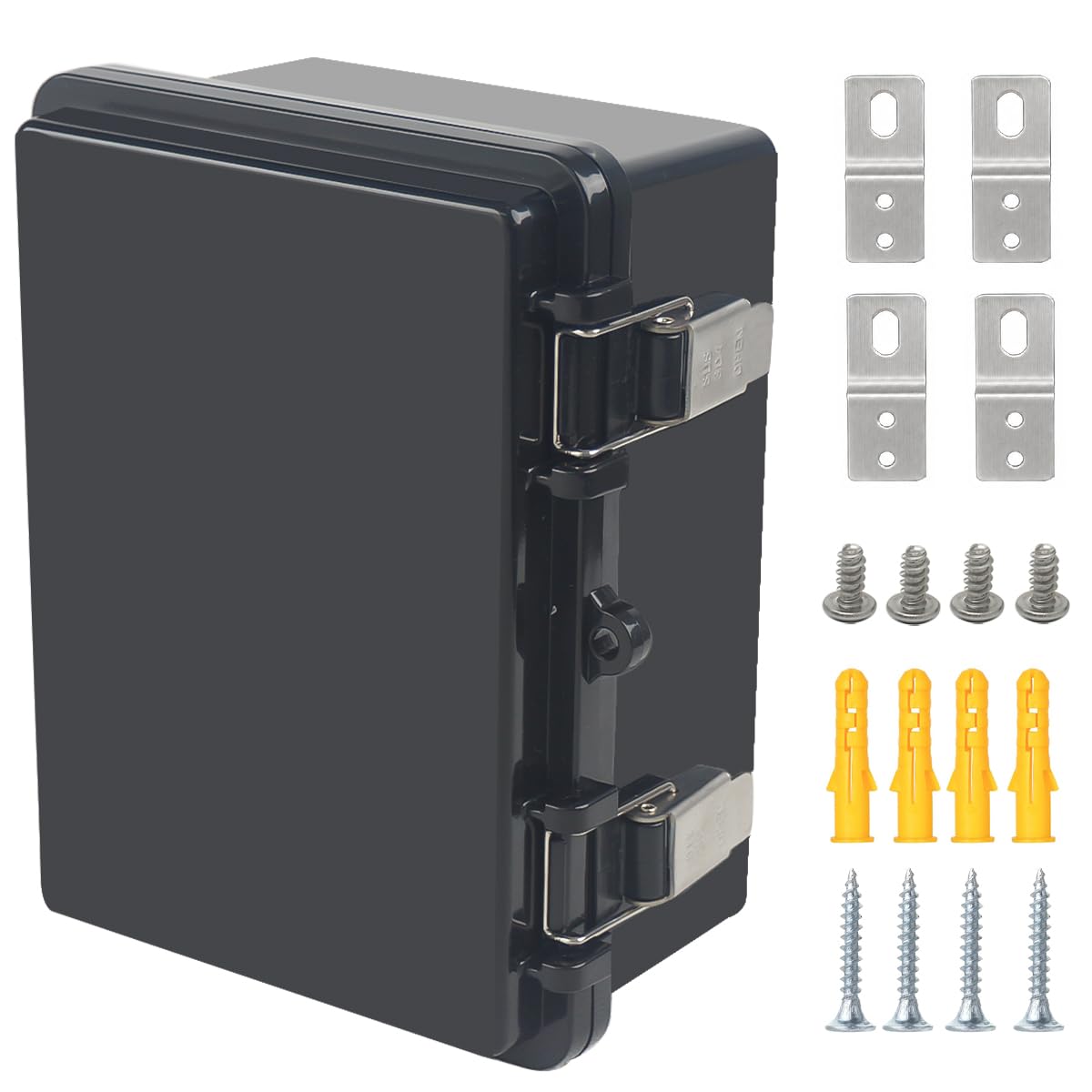 Junction Box,IP67 Waterproof Electrical Box Hinged Clear Cover Stainless Steel Latch Project Box Enclosure with Mounting Plate & Wall Bracket, Black 11.8 x 7.9 x 6.7inch(300x200x170mm) — Amazon image 11
