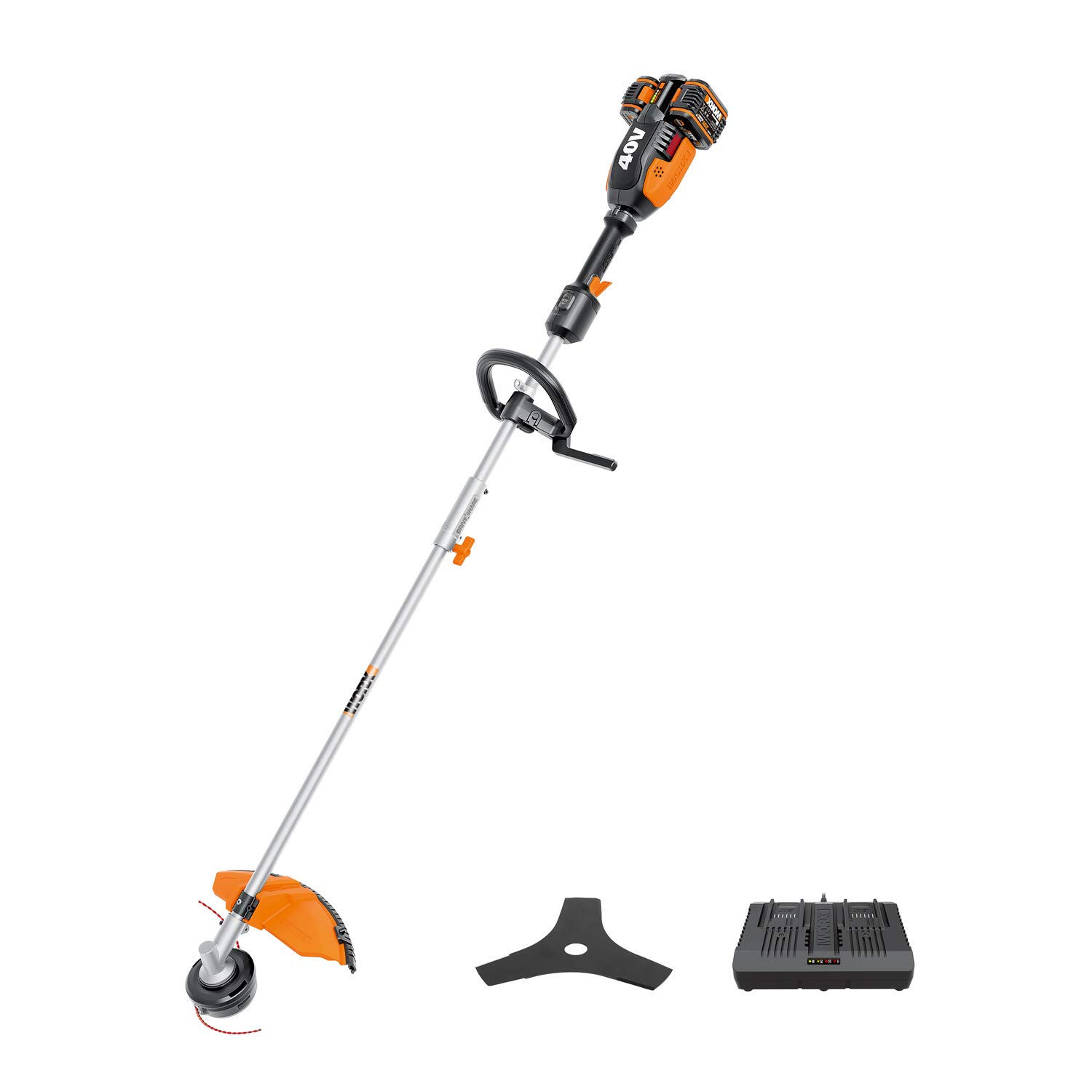 WORX WG184E 40V (36V) Dual Battery (2x 20V Battery) Cordless 33cm Grass Trimmer Strimmer Edge Cutter Line Strimmers with battery & charger