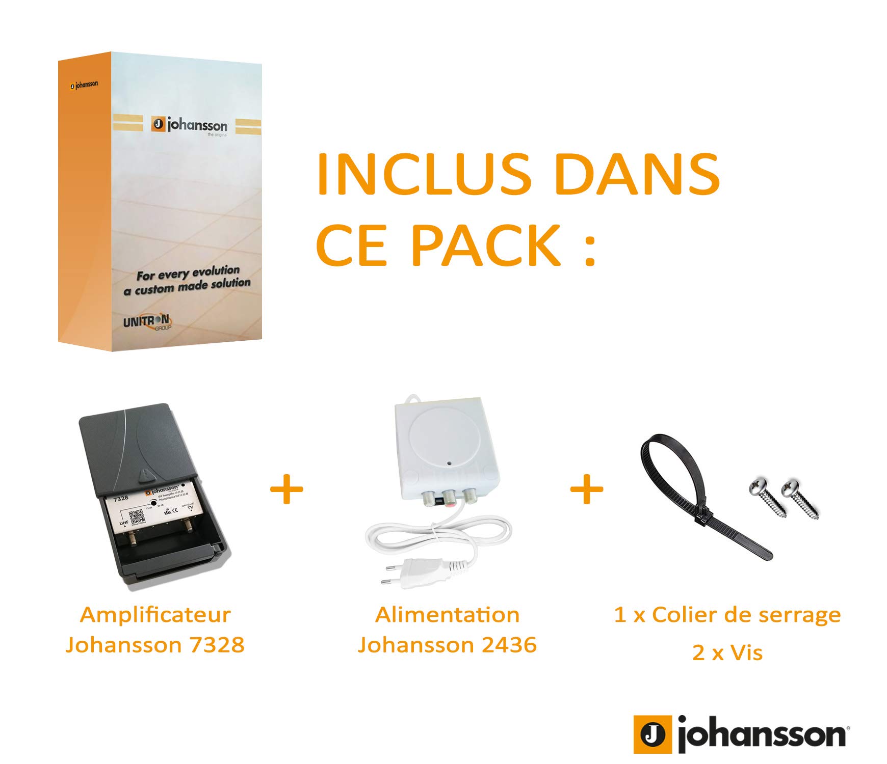 Kit Préamplificateur d'Antenne TV Johansson pour TNT Et TNT HD avec Filtre 4G/LTE Actif Et avec Alimentation. Kit Pré-Amplificateur UHF 15 à 35 DB + Alimentation Johansson