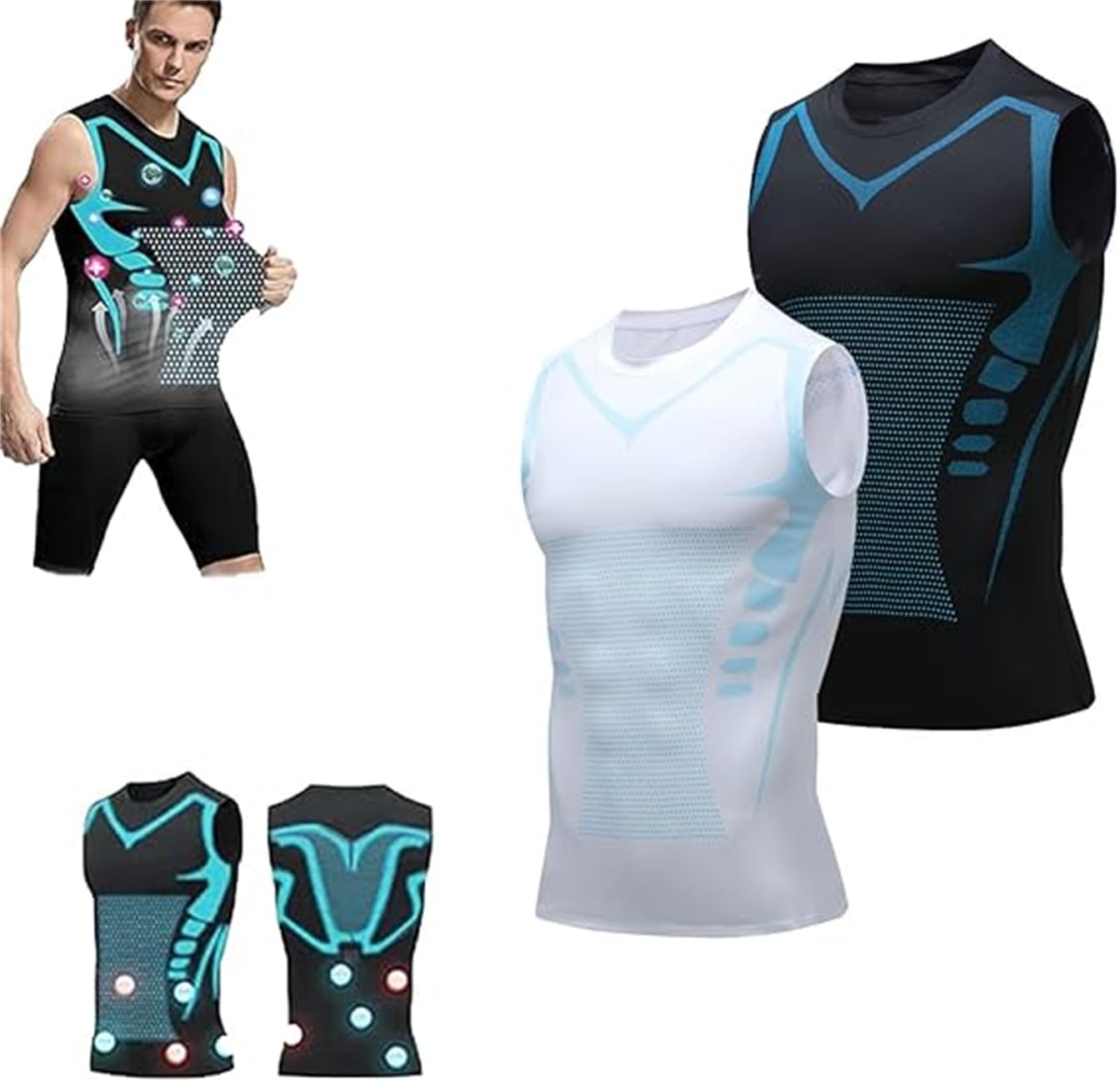 Vitaboost T-shirt de compression sans manches pour homme, nouvelle version 2024, gilet de compression ionique, débardeur de compression sans manches pour homme pour construire un corps parfait