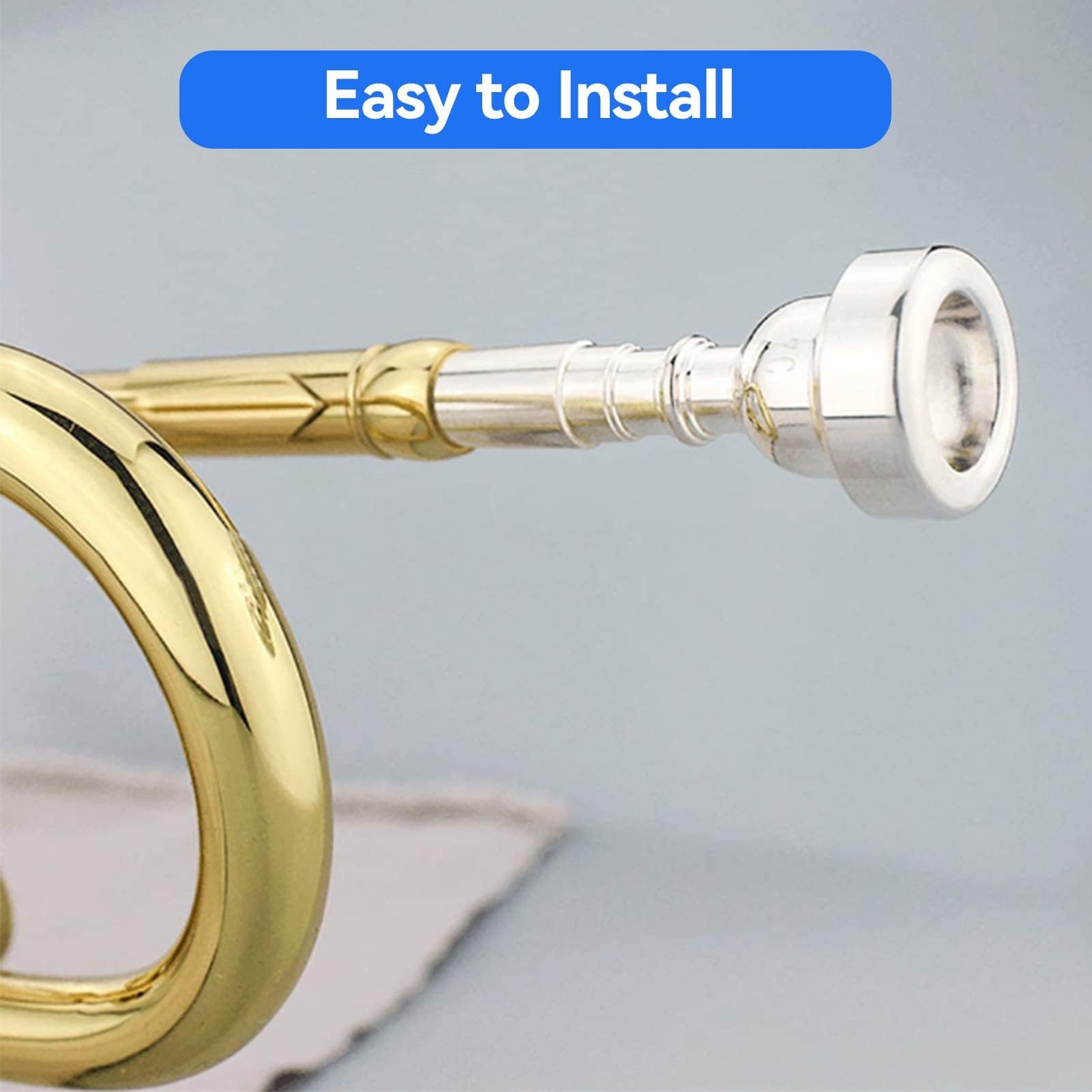 Agatige Boquilla de Trompeta Bach 3C, Nueva Boquilla de Trompeta Chapada en Oro Plateado Tamaño 3C para Accesorio de Instrumento Musical
