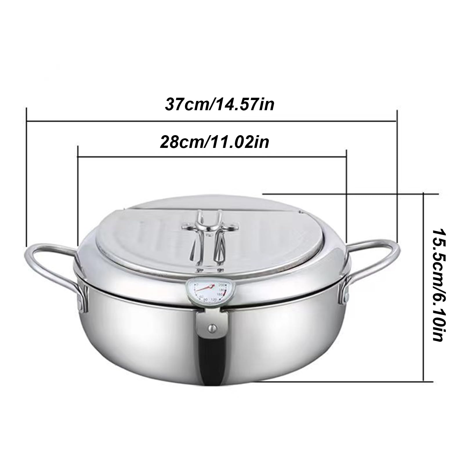 Friteuse japonaise Tempura en acier inoxydable avec couvercle, contrôle de la température, égouttoir pour poulet frit, crevettes, frites françaises - 27,9 cm