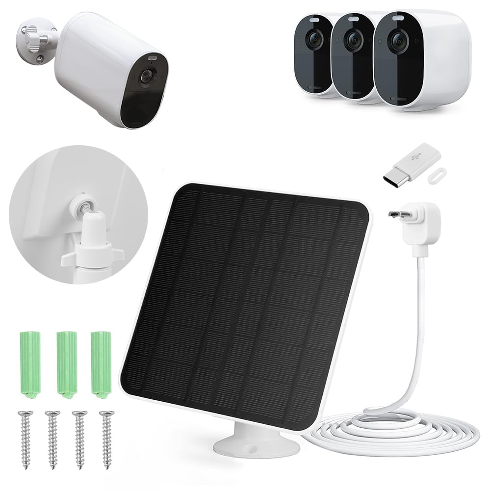 Caricatore di pannello solare compatibile con spot Arlo Essential/XL Caricatore di pannello solare Arlo Essential 4W/6W impermeabile con cavo micro USB da 3 m e supporto murale