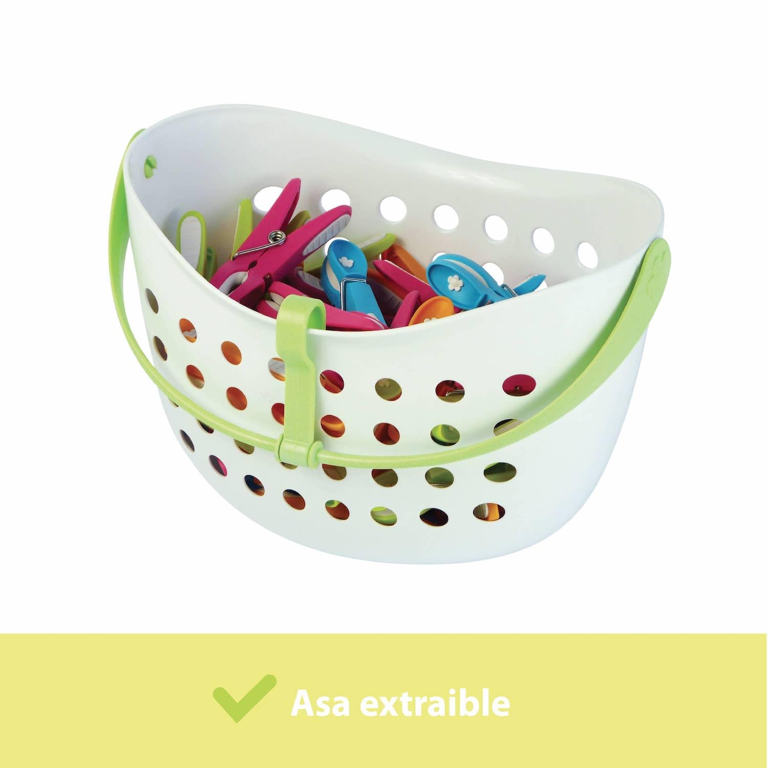 Cesta con 48 Pinzas Antideslizantes – Fabricación Francesa – Cesta Blanca – Pinzas a Juego (Verde, Azul, Naranja, Rosa)