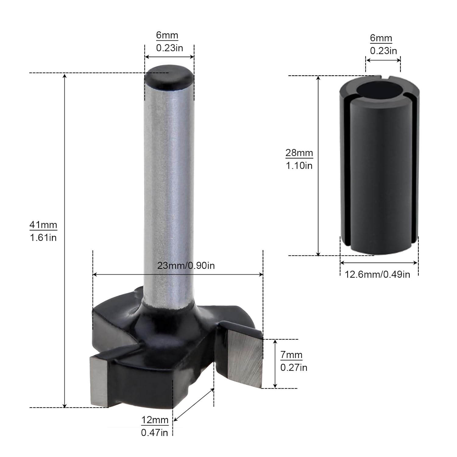 CNC Spoilboard Surfacing Router Bits, 3 Teeth 1/4 Shank Cutting Diameter Slab Flattening Router Bit Planing Bit Wood Planing Bit Spoilboard Cutter with 1/2inch to 1/4inch Chuck for Woodworking