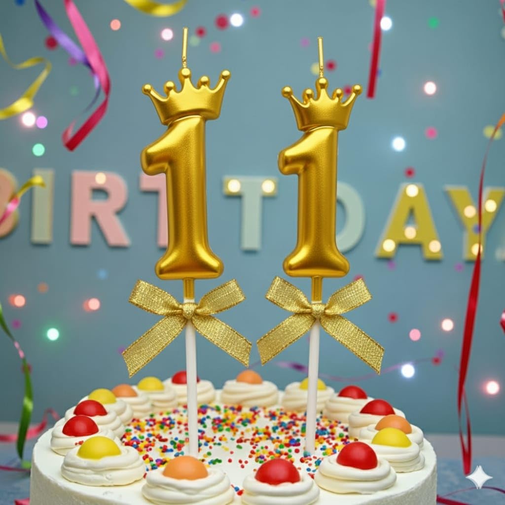Premium Gold 11st Birthday Crown Candle – Elegant Number 11 Cake Topper with Gold Bow for Boys & Girls – Eleven Birthday Party Decorations-image-38