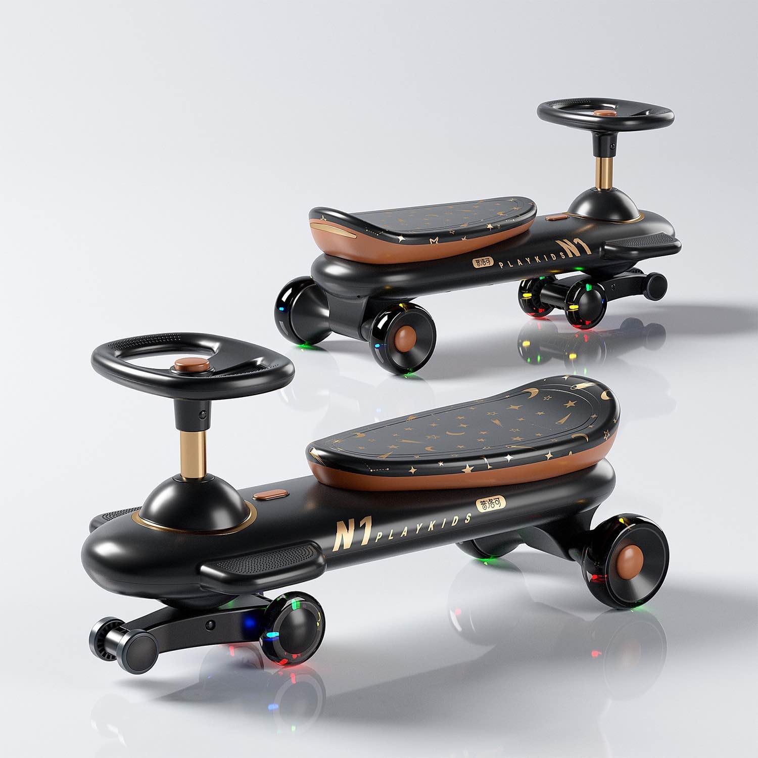 GT-WHEEL Kids Twist Swing Car with Double Bearing Lighting Wheel Ultra Strong Ride On Scooter-Unique Design and Heavy-Duty Ride on Swing Car (Star Black)