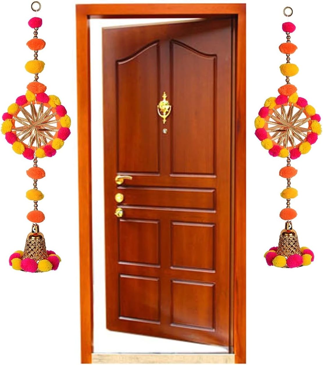 CHOTTEY LAL AND SONSTraditional Hanging Bandarwal for Door Cloth with Thread Work for Home Inauguration Pooja Room Artificial Latkan for Festival Decoration (Multicolor -15 inch) Set of 2 Piece