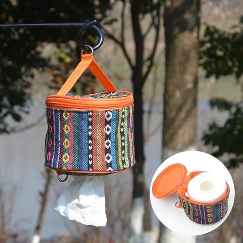 FGXY Outdoor Roll Paper Storage Case, Roll Case Paper Holder, Camping Toilet Paper Storage Box, Holder Storage Bag with Hook for Camping Tent, for Camping Tent, Outdoor Camping Hiking (Orange)