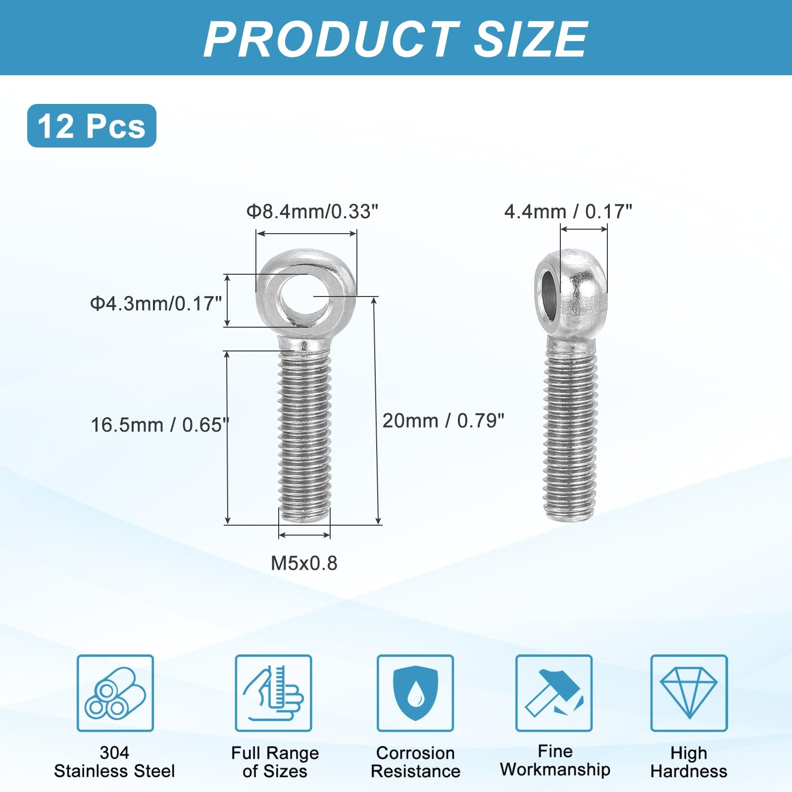 PATIKIL 12 Pcs M5x20mm Shoulder Swing Lifting Eye Bolt - Image 2