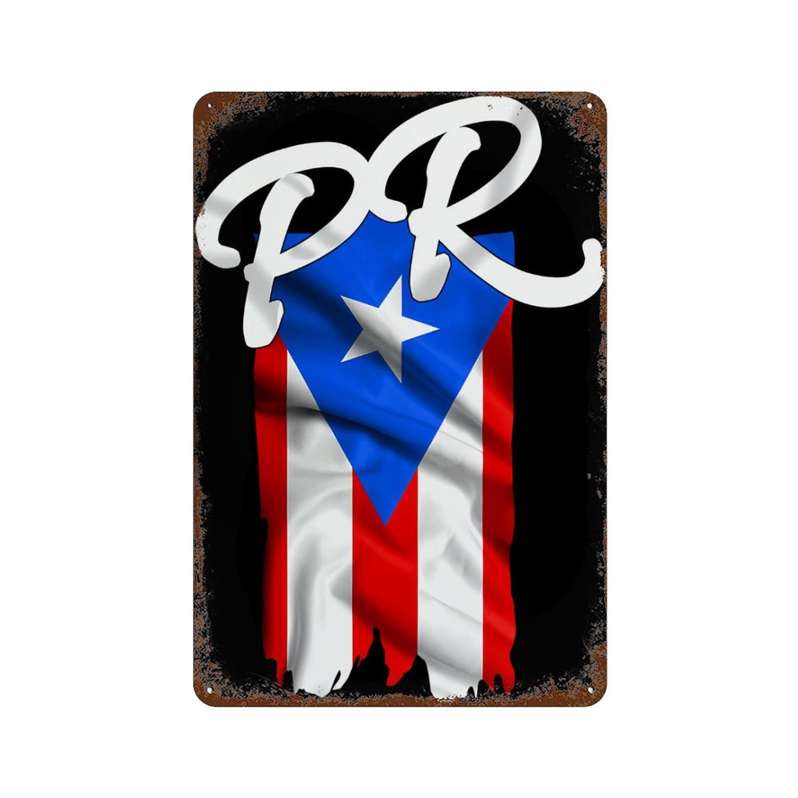 KWQDOZF Porto Rico Flag PR Porto Rico Boricua Pride 2 Theme Metal Tin Sign,Vintage Iron Hanging Plate Vertical with Rust Poster Wall Decor 8x12inch