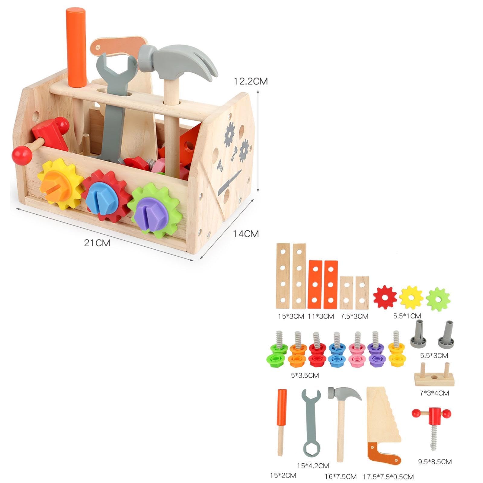 Gralara Kit di Attrezzi in Legno con Scatola, Giocattolo di Costruzione in Legno, Gioco di Ruolo educativo per la Prima Infanzia, Modello di Costruzione per