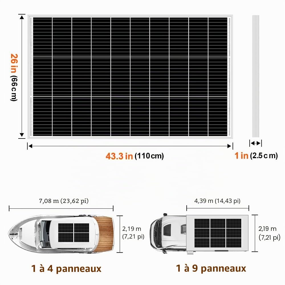 DOKIO Panneau solaire 150W 12V Mono Idéal pour toutes applications camping -car, marine - bateau, chalet - cabane, maison