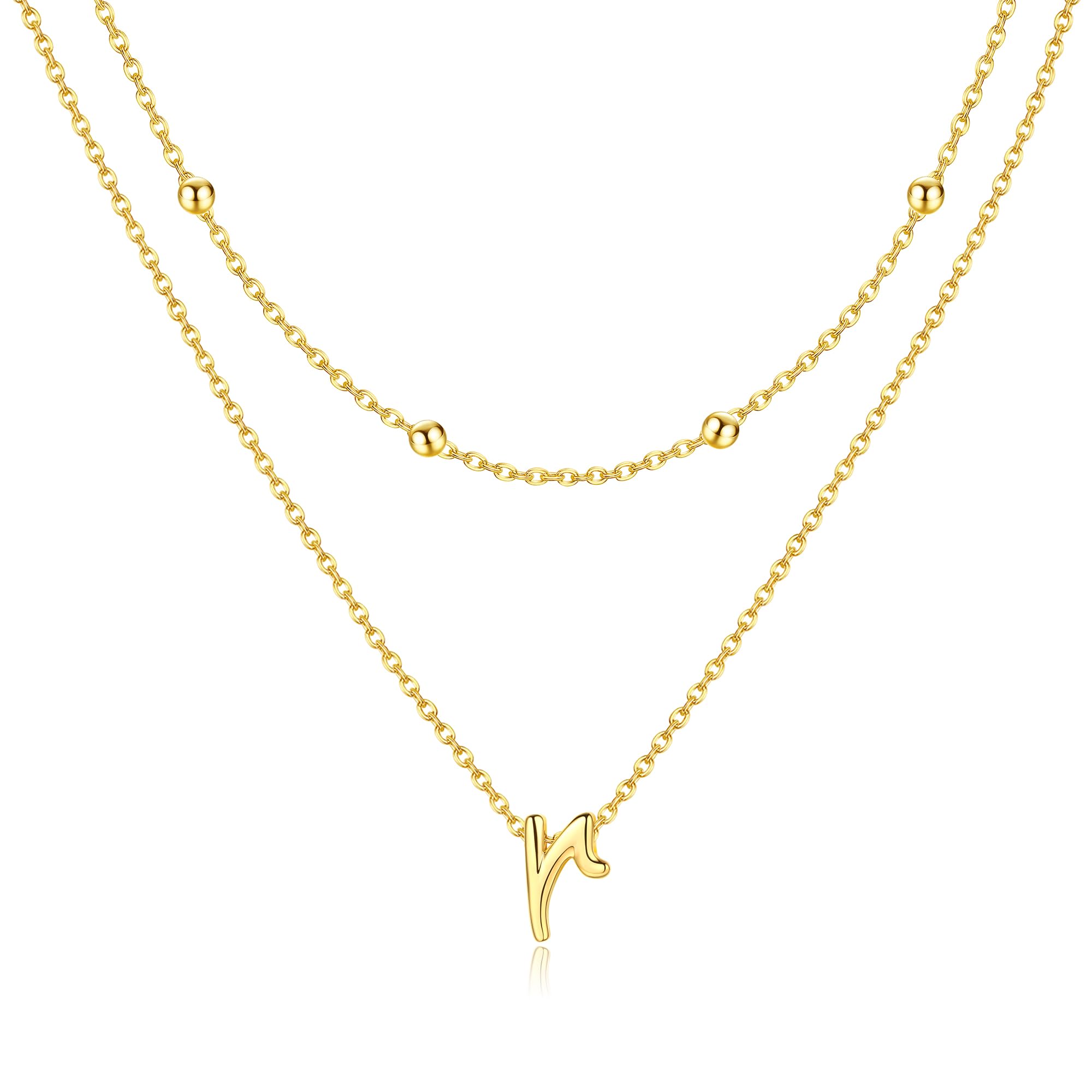 HHRFCS 18K Gold geschichtete Initialen-Halsketten für Frauen und Mädchen, personalisierte Halskette, Anhänger, Namenskette, Kette, Perlen-Choker, Gold-Halskette für Frauen, Schmuck, Geschenke,