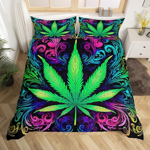 Marijuana Leaf Duvet Cover Set with Pillow Shams, Full Size