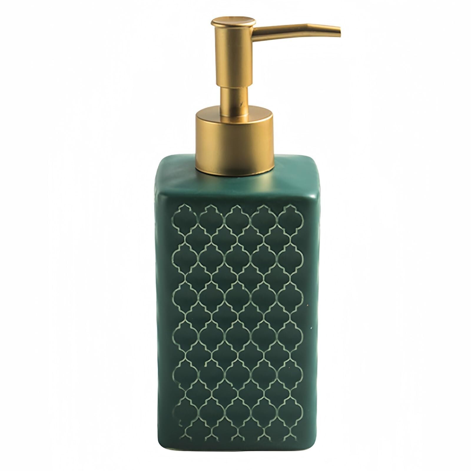 Hand Ceramic Square Lotion Dispenser Hand Soap Refillable-Shampoo Dish for Bathroom(Green)