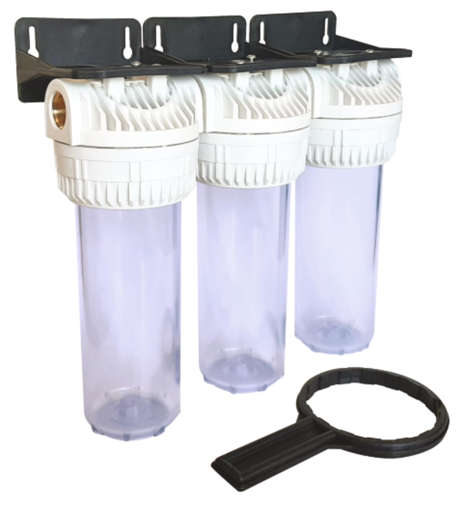 AQUAWATER - Station Filtre Triple 107225 - Traitement d'Eau Multi-Solutions - Cartouches Standard 9''3/4 - Livrée avec Équerre et Clé - Fabrication Française - Blanc
