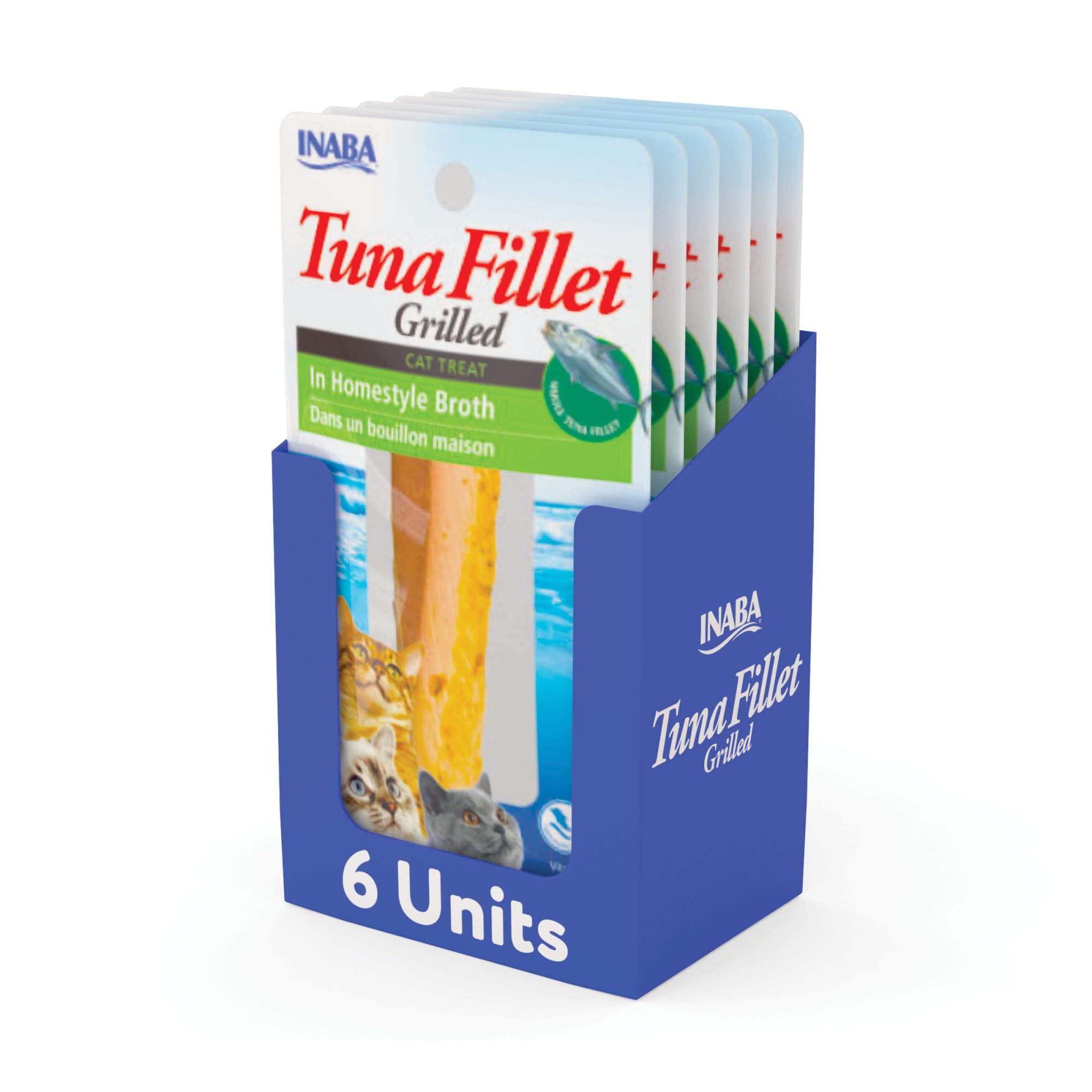 INABA Premium Hand-Cut Grilled Tuna Fillet Cat Treats/Topper with Vitamin E and Green Tea Extract, 0.52 Ounces Each, Pack of 6, Homestyle Broth