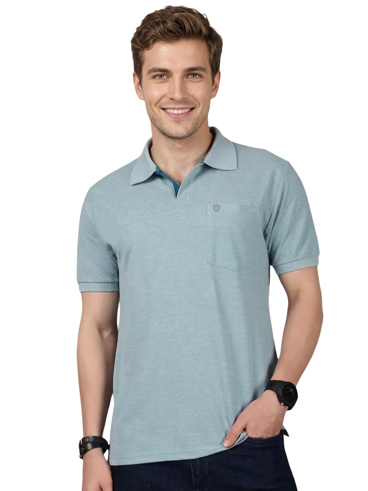 Lux Cozi Men's Half Sleeve Soild Casual Regular Fit T-Shirt with Chest Pocket | Polo Tshirt for Men-picture-21