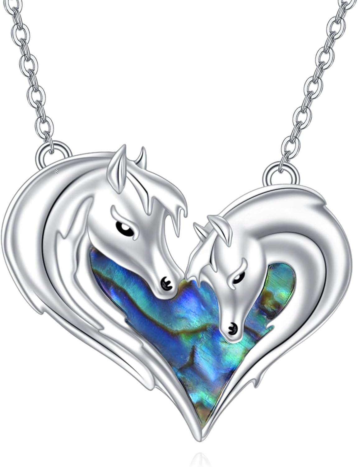 Fox/Horse Necklace for Women 925 Sterling Silver Heart Animal Abalone Shell Pendant Jewelry Gift for Mom Daughter