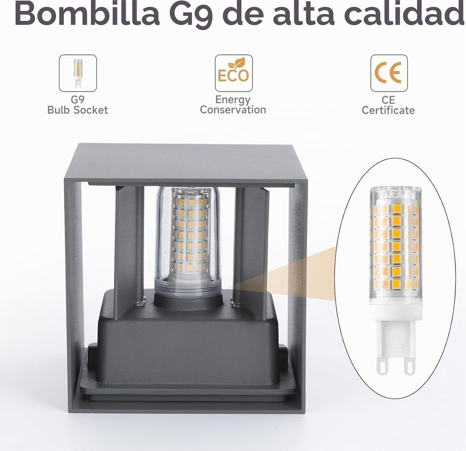 Aplique Pared LED Exterior Interior IP65, 4000K Luz Neutra, G9 Reemplazable, Moderno, de Aluminio, Ángulo Ajustable 120°-4 Piezas gris Oscuro
