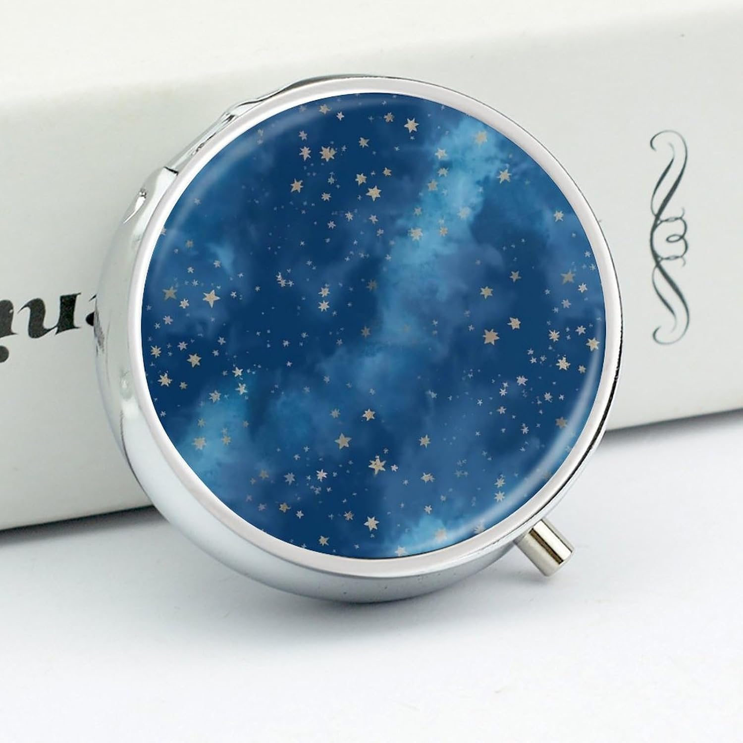 Blue with Stars Round Pill Box, Waterproof Medicine Organizer Box image 4