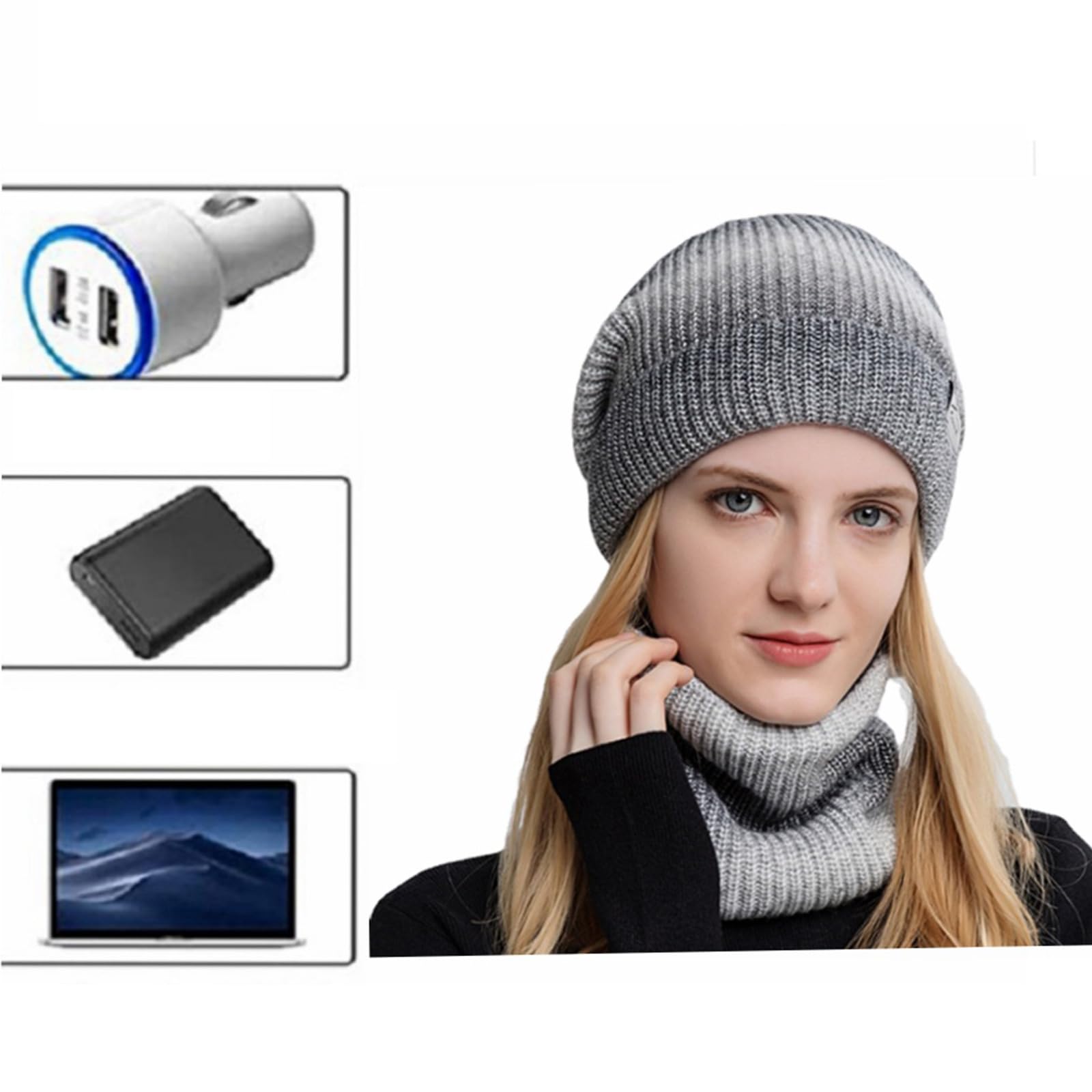 USB Riscaldato Cappello Sciarpa Set Elettrico Caldo Scaldacollo Colore Maglia Cappello Sciarpa Set Riscaldato e Cappello Calore Collo Wrap