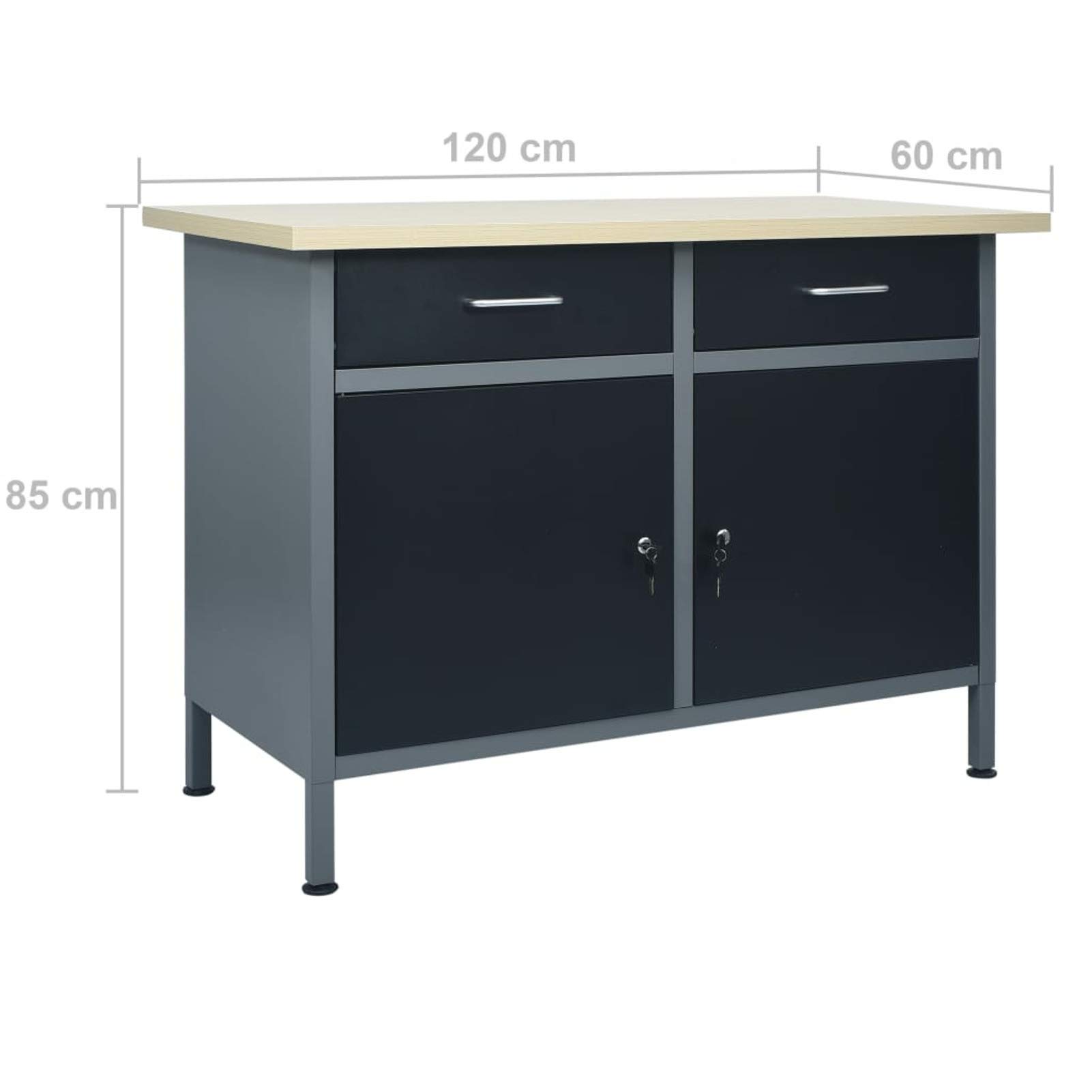 Werkbank mit 3 Werkzeugwänden und 1 Wandschrank, Werktisch, Arbeitstisch, Schweißtisch, Maschinenuntergestell,