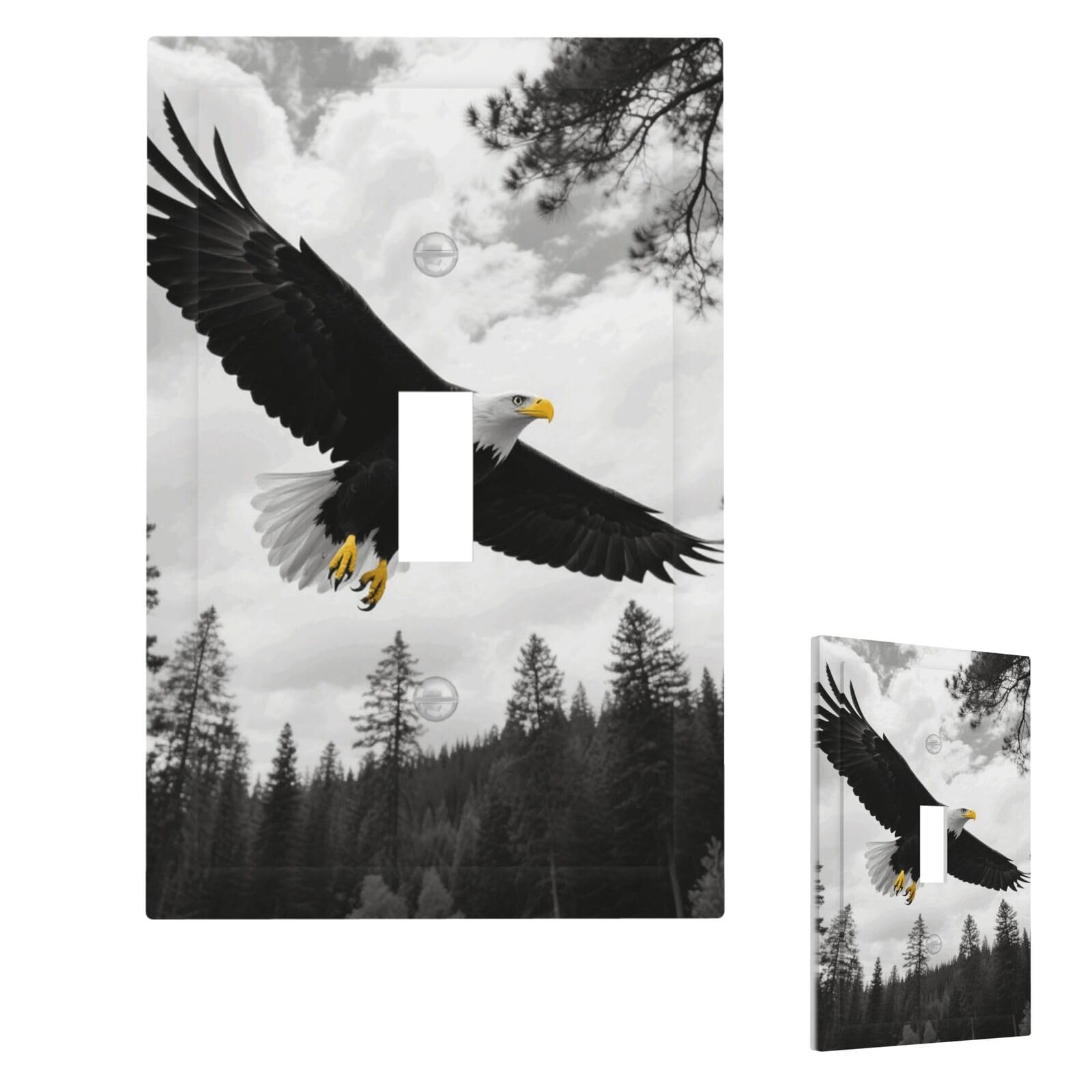 Balck Eagle Forest Wall Plate Cover Modern Decorative 1 Gang Light Switch Cover Unbreakable Receptacle Outlet Covers For Living Room Bedroom Home Decor Single Toggle
