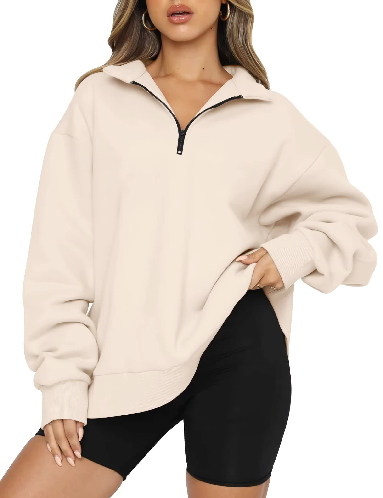 OutofgasWomens Oversized Pullover Sweater Quarter Zip Hoodies Long Sleeve Sweatshirt Casual Blouses Coats Y2K Clothes