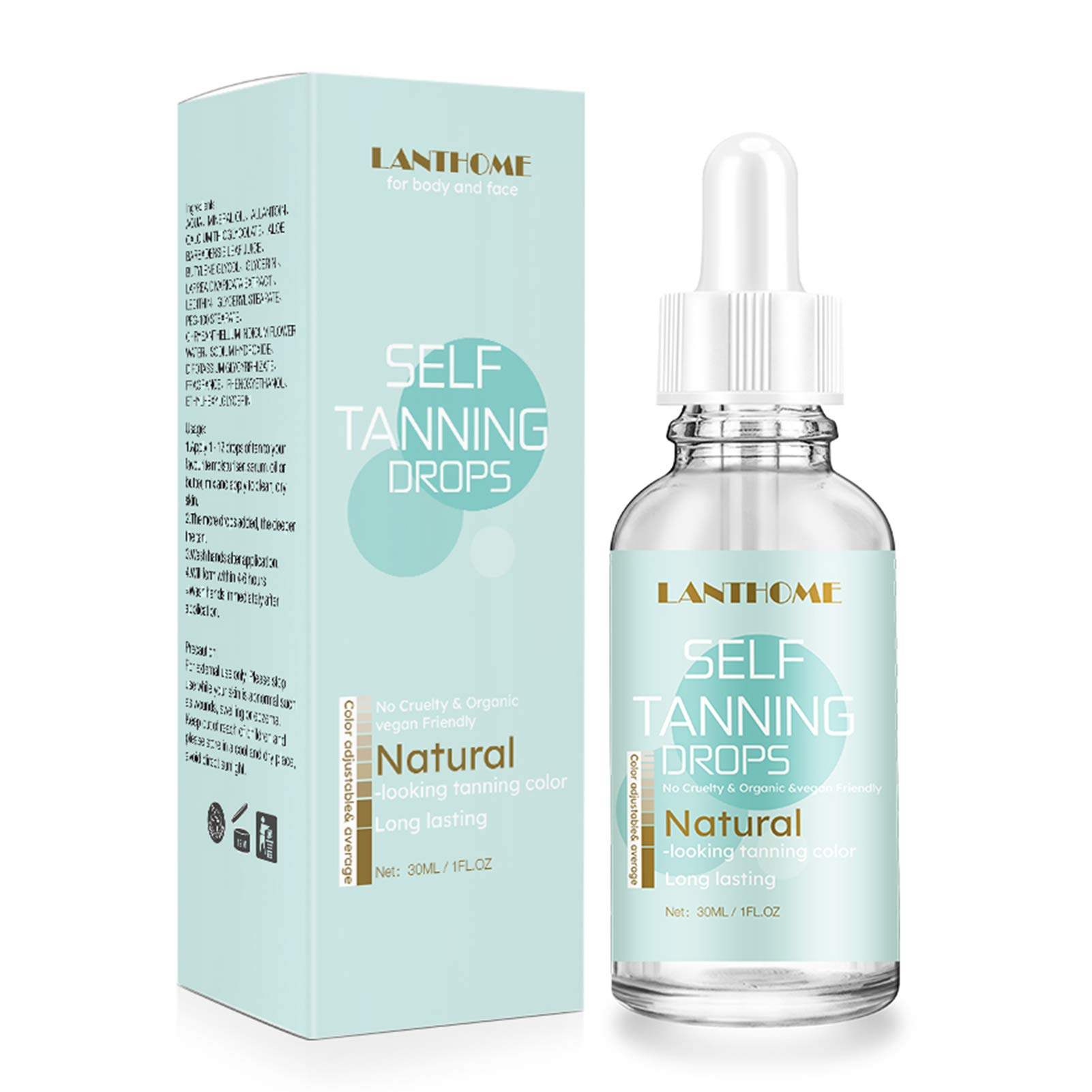 LANTHOME 30ml Self Tanning Drops Non-sticky Quick Tan Color Adjustable Average